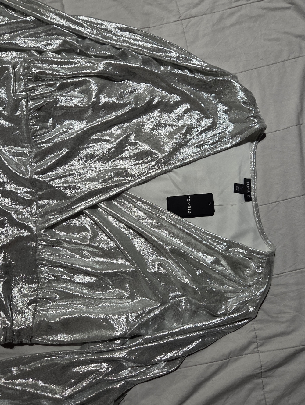 Torrid Silver Metallic Wrap Dress - Picture 6 of 9